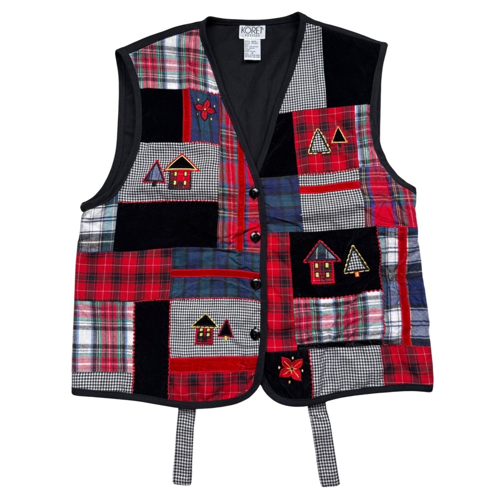 Koret Petites‎ PM Patchwork Plaid Vest Christmas Cottagecore